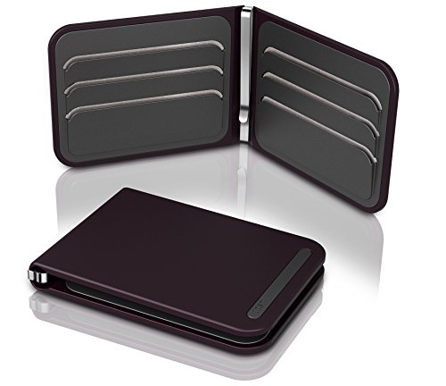 DOSH RFID Protected Aero 6-card Designer Money Clip Wallet for International Currency - Garnet (Black/Wineberry)