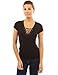 PattyBoutik Women V Neck Lace Up Short Sleeve Blouse (Black Medium)