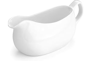 Gurygo Large Gravy Boat with Saucer - 17oz Fine Porcelain Sauce & Salad Dressing Boat with Handle - Gravy Boat with Large Pour and Fewer Drips for Gravy, Salad Dressings,Milk (White)
