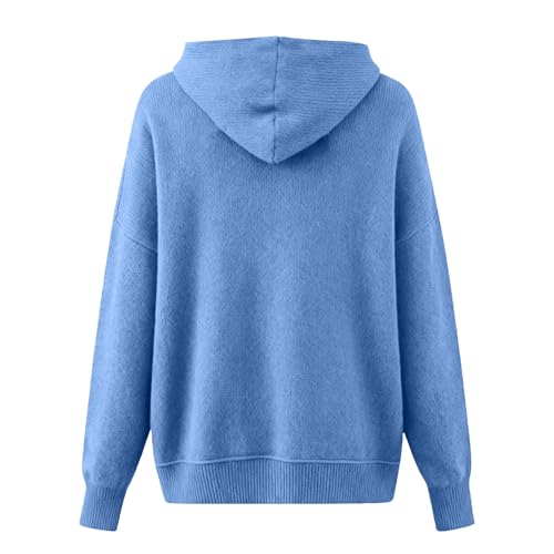 Womens Sweaters Fall Winter Cashmere Warm Hooded Pullover Tops Lightweight Crew Neck Long Sleeve Knits Hoodies 2025 Blue S