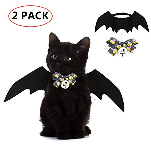 Vehomy Dog Cat Halloween Costume Bat Wings Harness Pet Halloween Pumpkin Bow tie Collar with Bell 2Pack