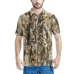 HUGS IDEA Withered Tree Leaves Polo Shirts for Men