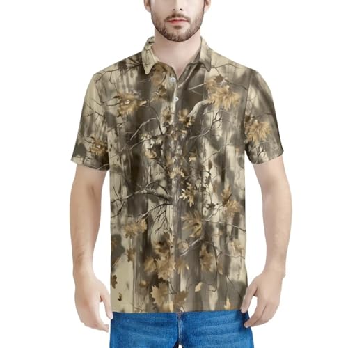 HUGS IDEA Withered Tree Leaves Polo Shirts for Men