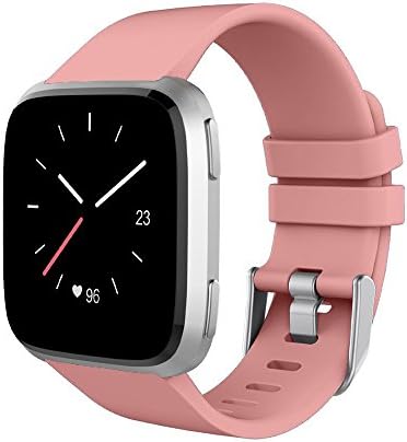 Greatwelly For Fitbit Versa Bands Women Men, Adjustable Soft Silicone Sport Strap Replacement Wristbands for Fitbit Versa (Pink) (Small (5.5''-7.1''))