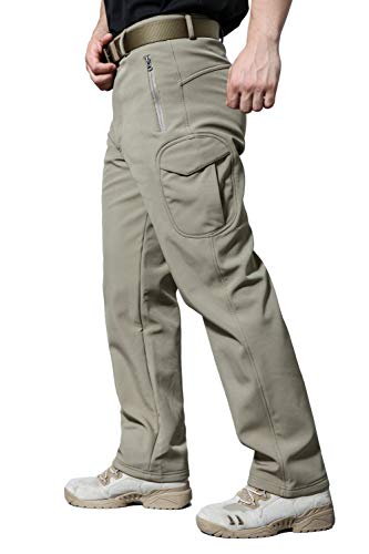 ANTARCTICA Men's Winter Fleece Lined Softshell Tactical Pants for Ski Snowboard Outdoor with Multi Pockets Khaki - Thumbnail 2
