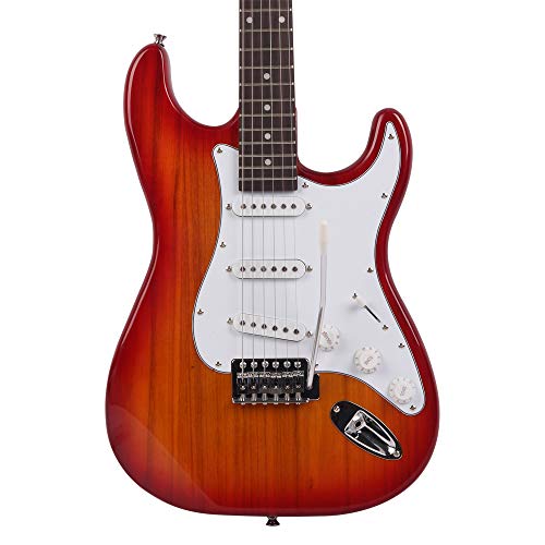 Z ZTDM Full Size Rosewood Fingerboard Electric Guitar with Gigbag Strap Amp Wire Tremolo Arm Cord for Adult Student Beginner Sunset Red