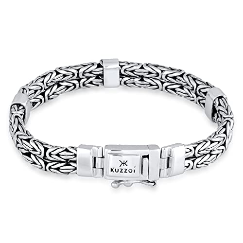 Kuzzoi Men's Byzantine Link Bracelet Handmade 925 Sterling Silver Byzantine Chain 8 mm Width 0206460421