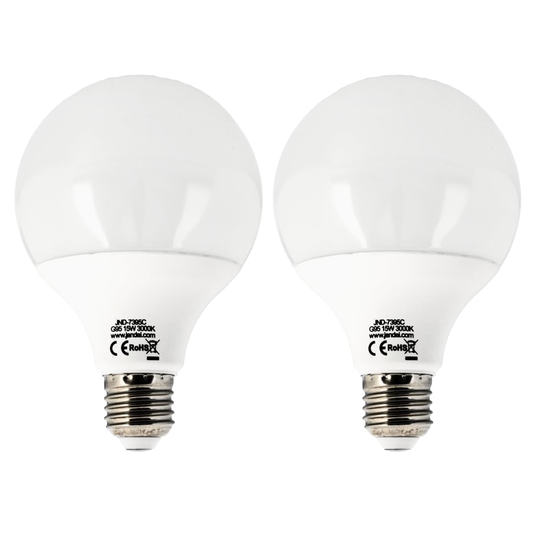 JANDEI - 2 x Globe LED Bulb, G95 E27 Screw, 15W (Equivalent to 100W) Warm White Light 3000K, 1200 Lumens. Perfect for Living Room, Office, Kitchen, Hallway. [Energy Efficiency Class F] — image 1