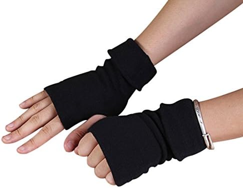 2 Pairs Black Half Finger Gloves Cotton Knitting Gloves Thermal Gloves Fashion Fingerless Winter Warm Gloves