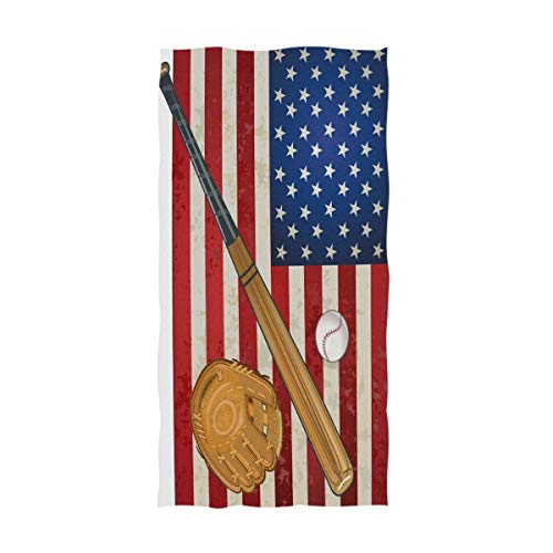 Naanle Stylish American Flag and Baseball Print Vintage Soft Guest Hand Towels for Bathroom, Hotel, Gym and Spa (16 x 30 Inches)