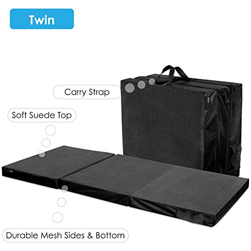 American Furniture Alliance Hide A' Mat 3.5 x 35 x 77 inch Twin Trifold Mattress Mesh/Suede, Black