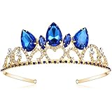 Audrey Crown Descendants 3 Costume Tiara Birthday Party Gifts Teardrop Sapphire Headdress Jewelry for Women Girls