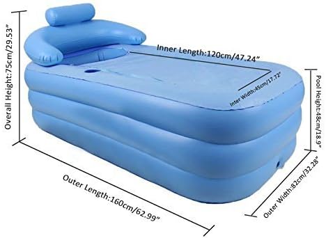 MBJZ Inflatable pool inflatable single bath couples soaking bucket portable foldable green basin to inflate, blue,160*82*48cm