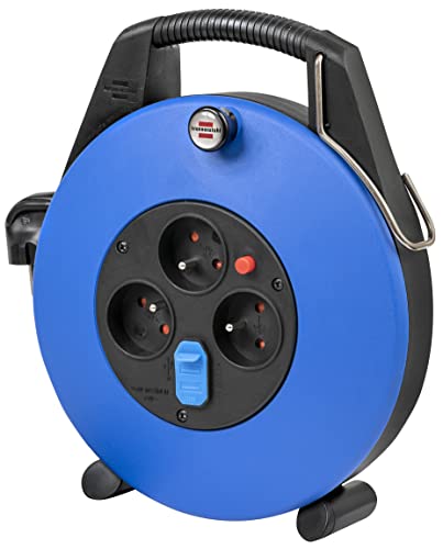 Brennenstuhl Confort-Line CL-X Cable Reel with USB/Small Electric Cable Reel 3 Sockets and 2 USB Charger Sockets (Indoor, 10 m Cable, Made in France) Black/Blue