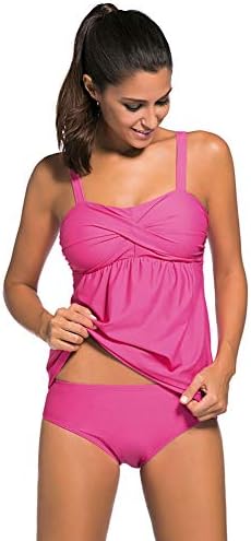 JDJREN Tankini Swimsuits for Women with Shorts, Womens Bathing Suits, Tube Top Sling Triangle Split Swimsuit, G99-01,Rose,M