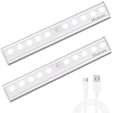 Motion Sensor Closet Light Rechargable 10 LED Under Cabinet Lighting Bar Removable Magnetic Strip Night Light for Bedoom Kitchen and Bathroom(2 Pack)