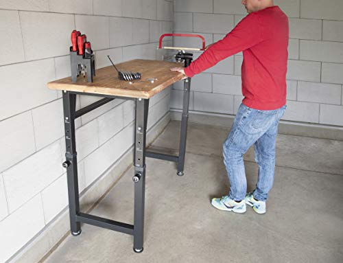 rikta höhenverstellbare Werkbank | höhenverstellbarer Arbeitstisch | ca. 135 (B) x 60 (T) x 85/95/105 (H) cm | Belastbarkeit 200 kg | FSC Holz-Arbeitsplatte – Bild 6