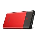 PISEN 10000mAh Portable Charger - Slim Power Bank with Digital Display Fast Charging Compatible for iPhones iPads Samsung Phones and Tablets (Red)