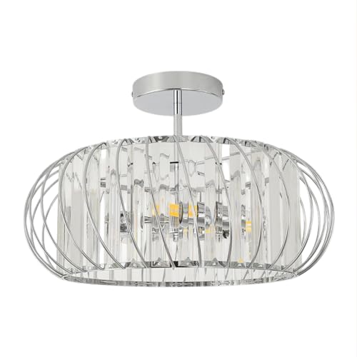 ANWIO Crystal Ceiling Lamp, Living Room Glass Ceiling Lamp with 3 E14 Base, Modern Silver Pendant Lamp, Crystal Ceiling Lamp with Bedroom, Kitchen, Dining Room (40 cm, Without Bulb)