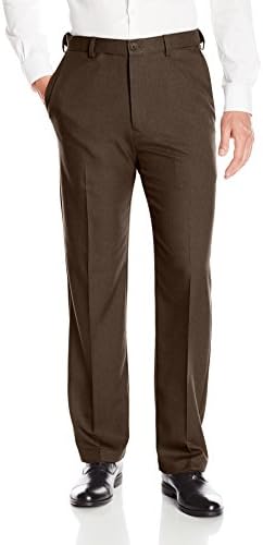 Haggar Men's Cool 18 Pro Classic Fit Flat Front Expandable Waist Pant, Brown Heather, 38Wx31L