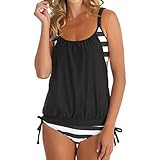 SUNNOW Women's Stripes Lined Up Double Up Tankini Top Swimwear Beachwear