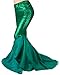 FEESHOW Women's Mermaid Tail Halloween Costumes Party Shiny Sequins Long Skirt Green X-Large