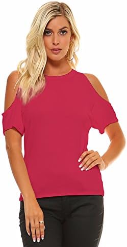 Womens Cutout Cold Shoulder Top by Isaac Liev | Premium Quality, Assorted Colors (Medium, Coral)