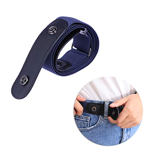 FENICAL Unisex Leather Slim Stretch Invisible Belt Jeans Simple Joker Lazy Belt Buckle Free Stretch Belt Plus Size No Buckle Show Invisible Belt for Jeans Pants Dresses Size 110CM (Denim Blue) - Thumbnail 2
