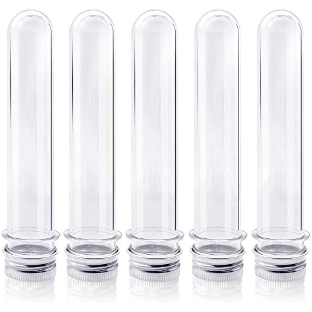 Clear Plastic Test Tubes With Caps, 20pcs 25x140mm(45ml) Funnel For
