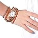 Souarts Coffee Women Multilayer Weave Wrap Link Leather Bracelet Quartz Wrist Watch (Coffee) (Coffee)