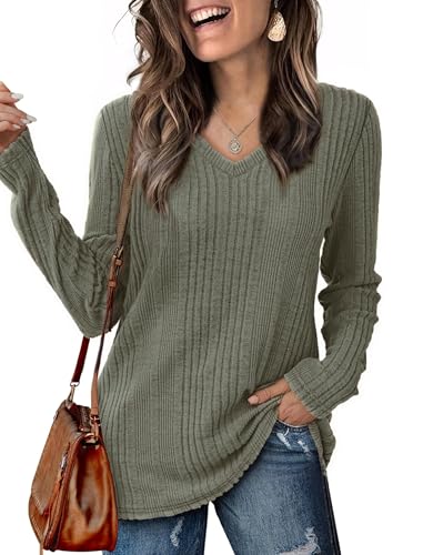 GLEENOD Sweaters for Women V Neck Button Down Tops Long Sleeve Sweater Lightweight Tunics Basic Pullover T-Shirts