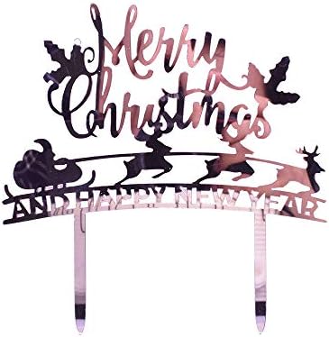 YUINYO Merry Christmas Cake Topper, Holiday Christmas Party Decoration 1 Flashing Rose Gold Acrylic Merry Christmas Cake Topper Decoration