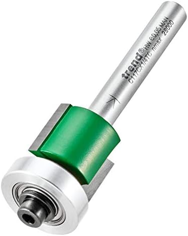 Trend CraftPro Guided Trimmer Router Cutter, 1/4 Inch Shank, 18.2mm Cut Diameter & 14mm Cut Length, Tungsten Carbide Tipped