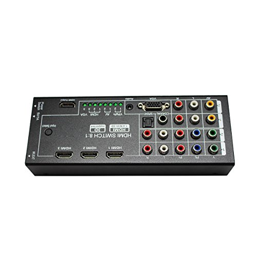 Multi-Functional HDMI Converter with 8 Inputs (VGA + AV + Ypbpr Component + HDMI) to One HDMI Output,COAXIAL Output,SPDIF Output Supports HDMI v1.4 3D