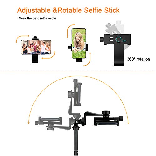 Selfie Stick Separable Tripod Stand 52in Extendable w/Rotatable Phone Holder and Bluetooth Remote for Desktop/Floor/Monopod Photo Video Live Stream Fit for 4.2-7 inch iPhone Android Phone Samsung