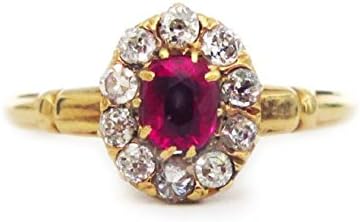 luxrygold 14K Yellow Gold PL 1.5 Ctw Oval Cut Rubby &amp; CZ Diamond Halo Ring