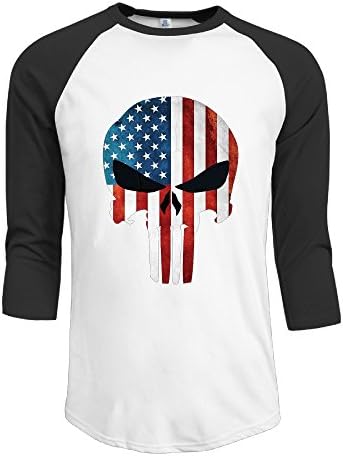 Men's Punisher Skull American Flag Funny 3/4 Sleeve Baseball Raglan Shirts