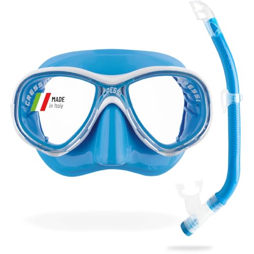 Cressi Marea Jr Combo - Maske Marea Jr + Schnorchel Top zum Tauchen und Schnorcheln, Blau, Einheitsgröße, Kinder Unisex