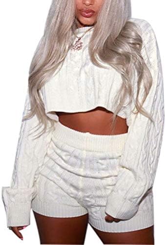 Women's 2 Pieces Outfits Knitted Pullover Sweaters Suit Crop Tops Casual Long Pants Party Clubwear Tracksuit Jumpsuits Set