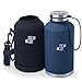 Mikash ArtMuseKits [Upgraded] Beer Growler 64 oz - Thermos Water Bottle - Insulated Stainless Steel Vacuum Water Jug Dark Blue for HOT and Cold Beverages - Black Neoprene Growler Carrier