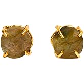 Gempires Natural Raw Gemstone Stud Earrings for Women | Handmade Raw Crystal Prong Setting Earrings | Hypoallergenic Gold Plated Minimal Studs | Unique Gift Jewelry for Her (Multiple Gemstone Options)