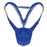 Mens Sexy Bulge Pouch G-string Underwear with Inverted Triangle Rear Blue L