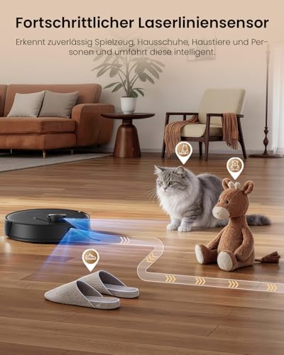 Proscenic Q8 Max Robot Vacuum Cleaner with Wiping Function, 8000 Pa 200 Min Vacuum Cleaner Robot with 3L Dust Bag, LiDAR Navigation with 5 Maps & Line Laser Obstacle Avoidance, Control via App Alexa Siri