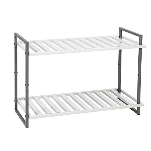 Honey-Can-Do 2-Tier Tubular Metal Shoe Rack, Gray Tones SHO-09130 Grey