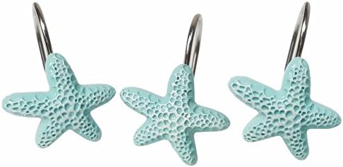 Aystuff 12 Pcs Creative Blue Starfish Decorative Shower Curtain Hooks Rod Decor for Bathroom, Livingroom,Restroom, Study Room, Kitchen