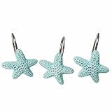 Aystuff 12 Pcs Creative Blue Starfish Decorative Shower Curtain Hooks Rod Decor for Bathroom, Livingroom,Restroom, Study Room, Kitchen