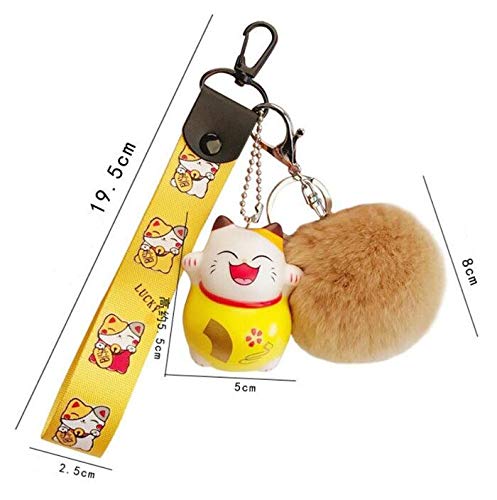 LinaLife Superstar Favorite Multi-Purpose Hand Wrist Strap with Fur Ball Maneki Neko Fortune Lucky Beckoning Cat Lucy Keychain Key Chains Toy Gift Accessories Fashion Ornaments Coin Purse Keyring Bag - Thumbnail 2