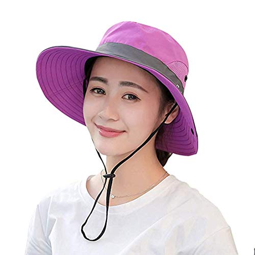 Duakrs Premium Outdoor UPF 50+ Wide Brim Sun Hat Waterproof UV Protection Bucket Mesh Boonie Hat Adjustable Fishing Cap for Men Women and Children (Purple)