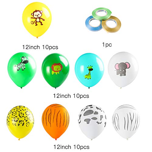 MALLMALL6 93Pcs Safari Animal Balloons Jungle Theme Birthday Party Supplies Decorations Forest Zoo Animals Latex Balloon Party Favor Wildlife Helium Balloon Bunch Baby Shower Room Decor for Kids