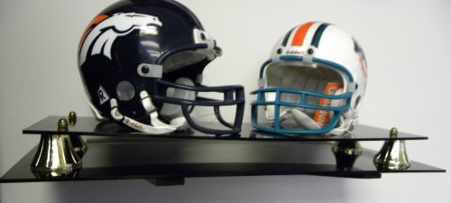 Double Mini Football Helmet Display case Black acrylic base P371DB